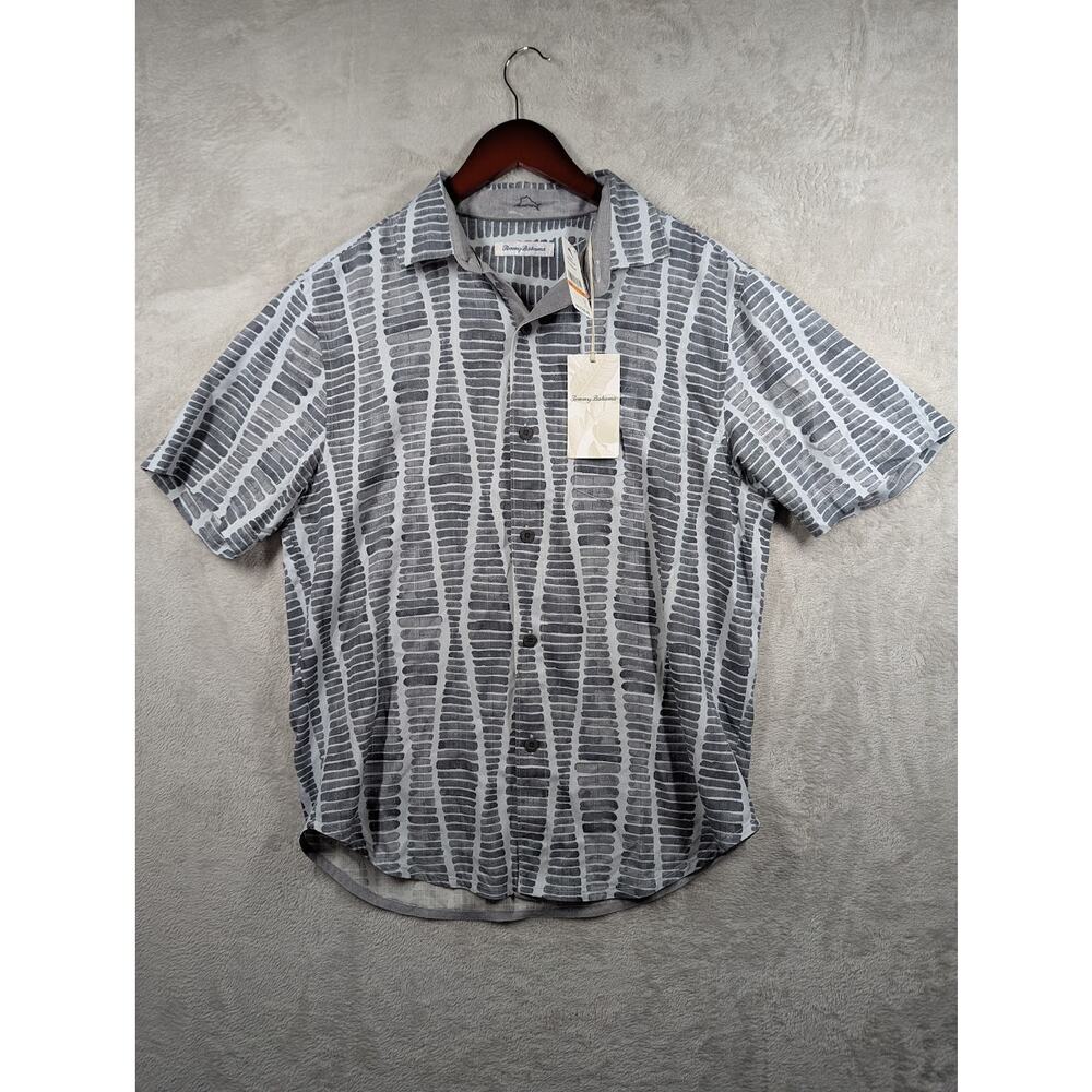 NWT Tommy Bahamas Boardwalk Blues Silk Carbon Grey Camp Size SMALL Shirt $158